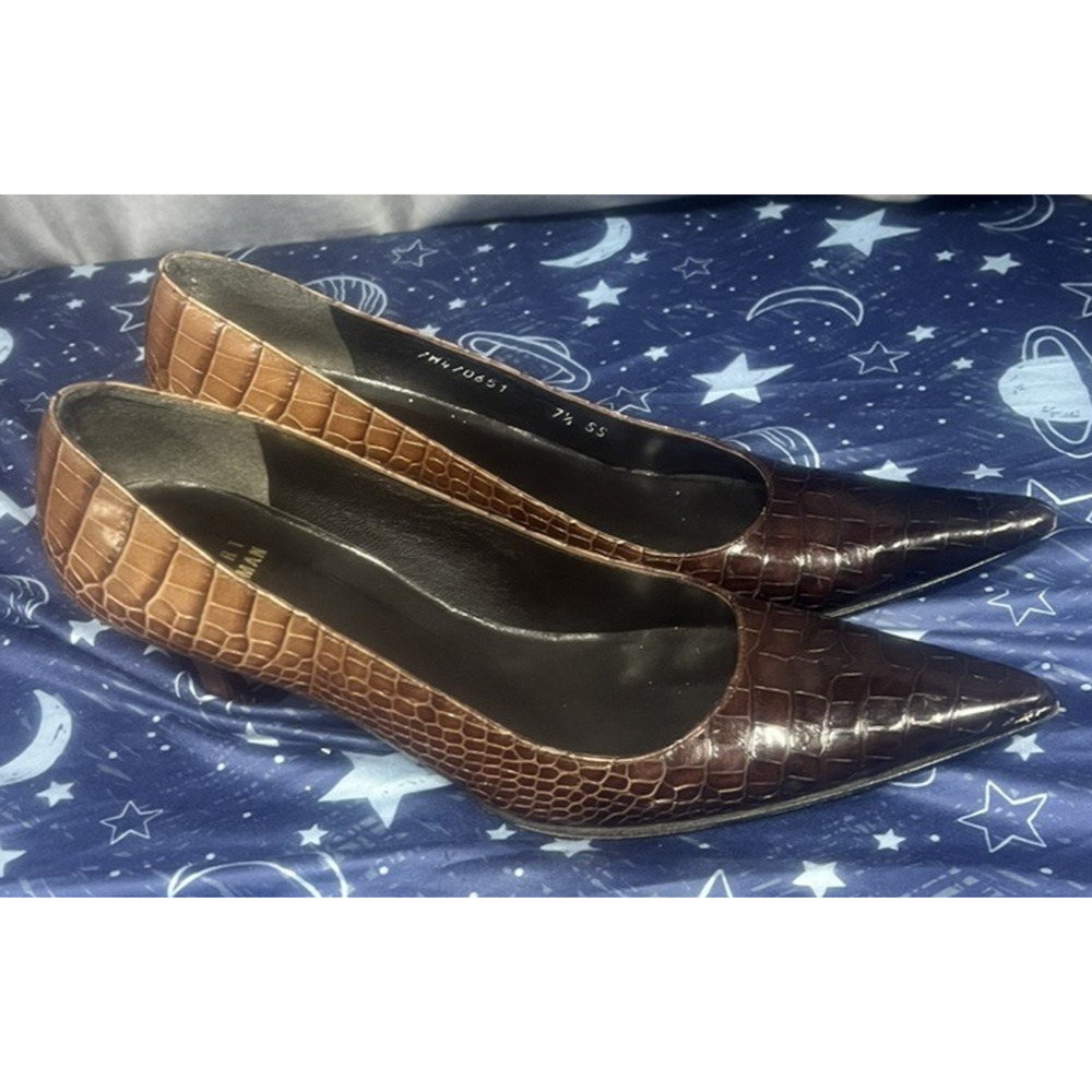 Stuart Weitzman Pumps Heels 7.5N Leather Crocodile Brown Ombre Pointy Toe Work - Picture 10 of 12